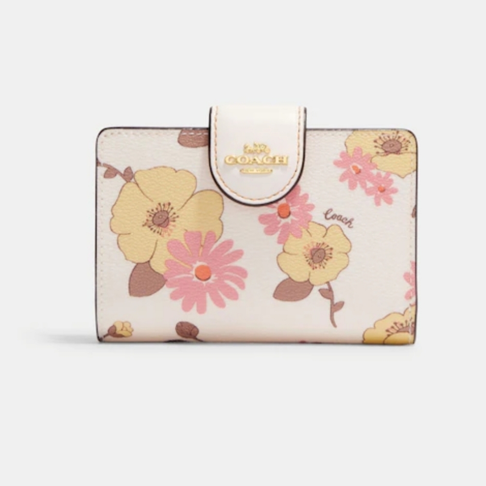 Coach Medium Corner Zip Wallet With Floral Cluster Print